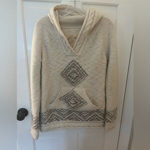 ANDEAN ARTISANS CREAM ALPACA SWEATER HOODIE WITH GRAY ACCENT STITCHING SIZE MED